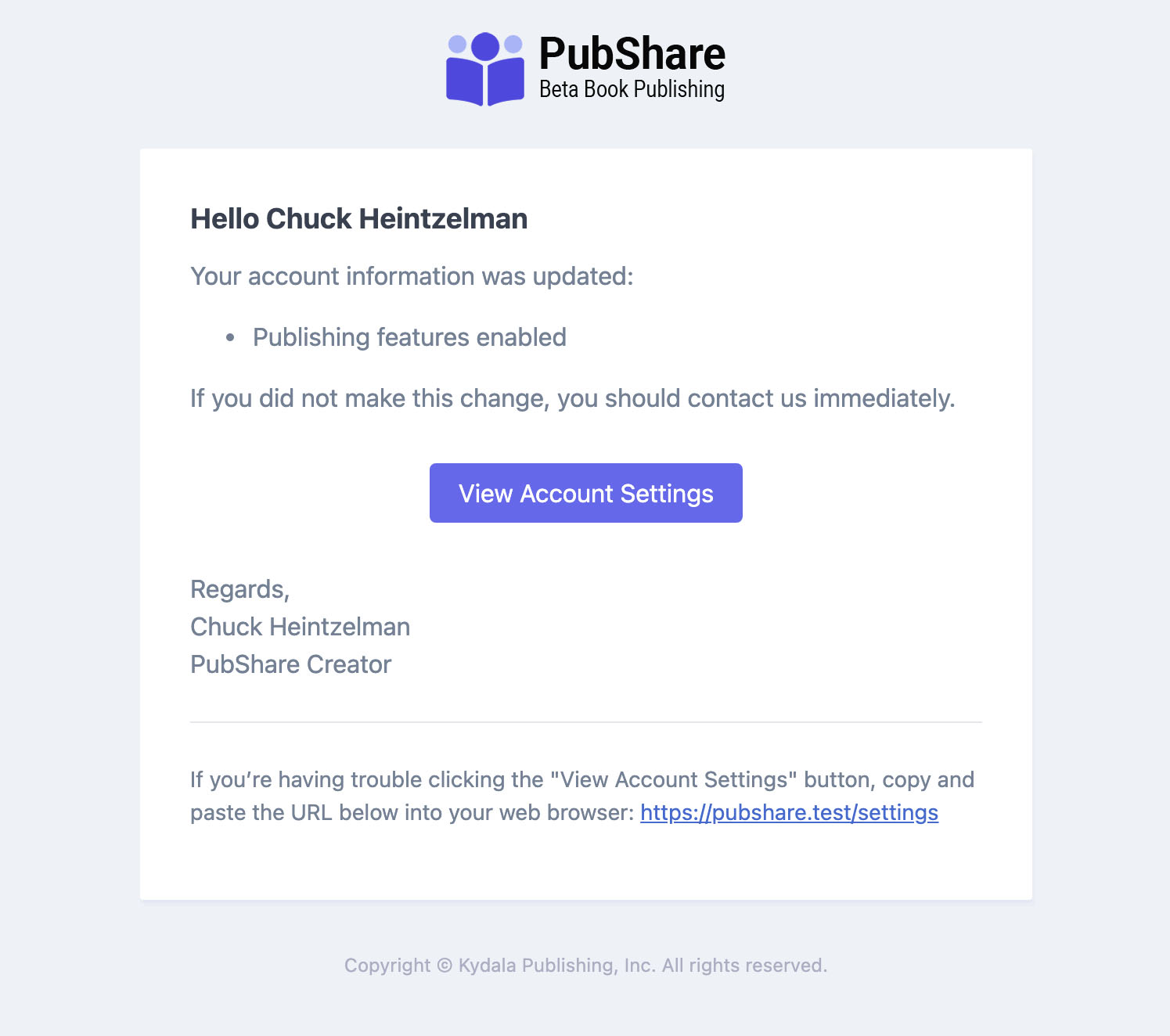 Enable Publishing Email